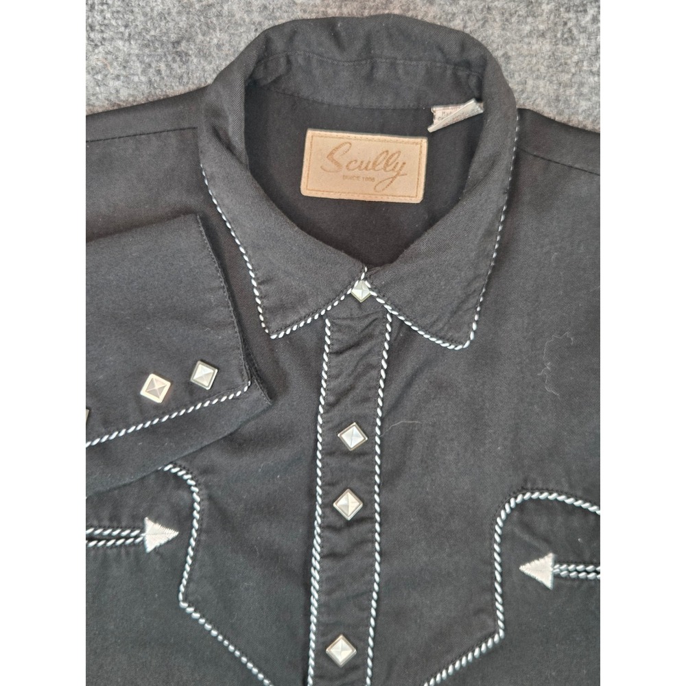 Scully Western Shirt Mens Small Black Studded Rope Piping P-726 Cowboy Shirt